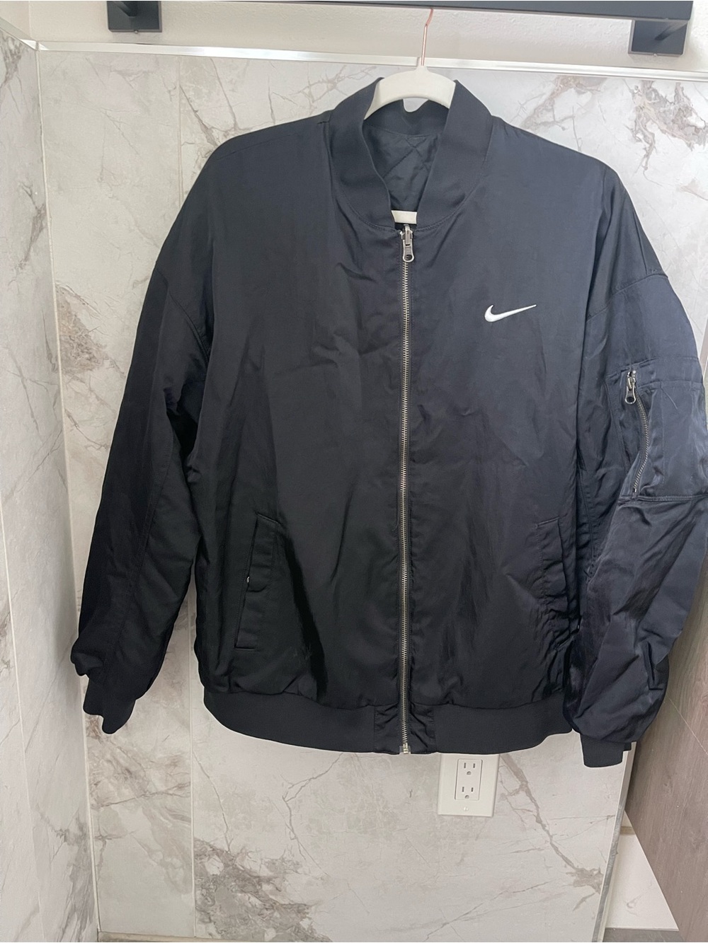 Nike Black Bomber Jacket with White Swoosh